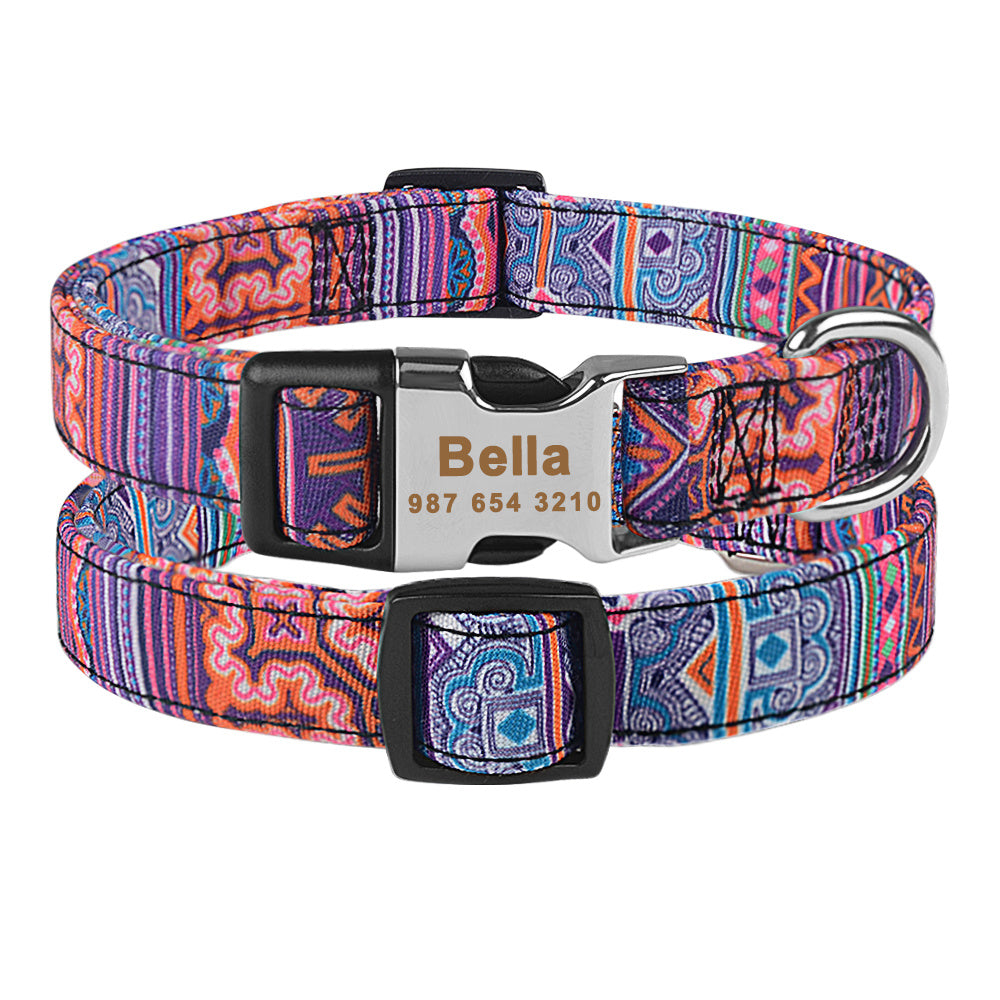 Adjustable Nylon Custom Dog Collar Free Engraved Name ID Tag
