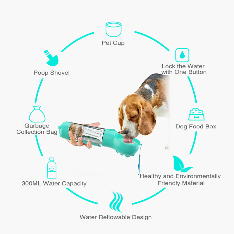 Pet Water Bottle Feeder Bowl Garbage Bag Storage Portable Pet Outdoor Travel