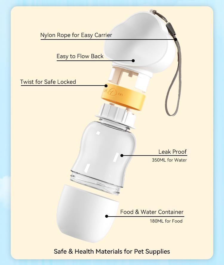 Portable Dog Water Bottle With Food Bowl Small Pet Food Container