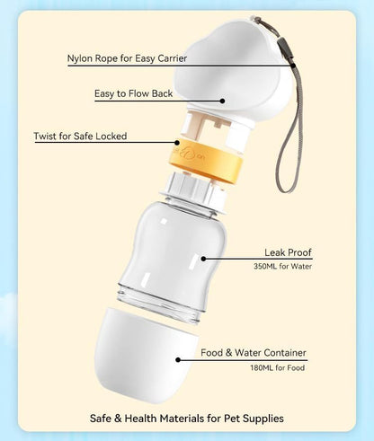 Portable Dog Water Bottle With Food Bowl Small Pet Food Container